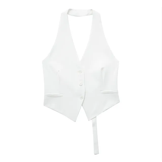 Women's Backless Hanging Collar Vest Jacket White - Shop at LoveMi