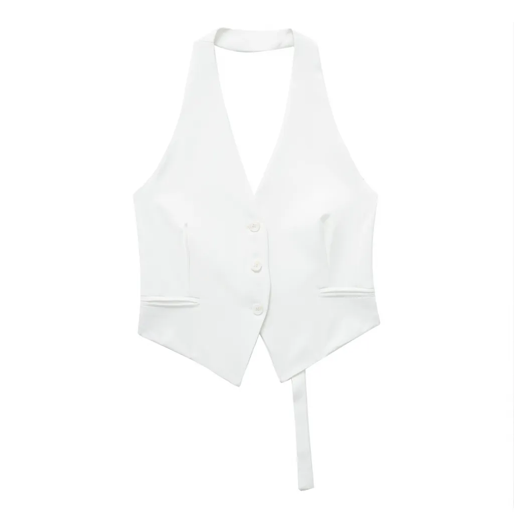 Women's Backless Hanging Collar Vest Jacket - White