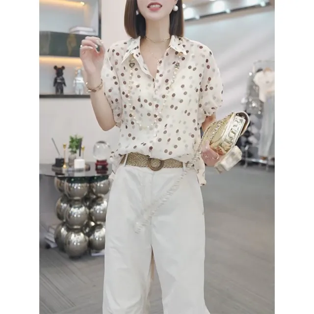 Chiffon Shirt Women's Short Sleeve Summer Stylish Loose Plus Size White Without Accessories - Shop at LoveMi