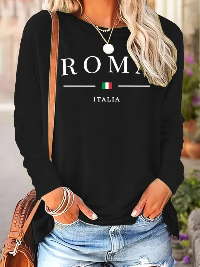 Printed Round Neck Long Sleeve Plus Size Casual Sweatshirt Txcx130335 5Xl - Shop at LoveMi