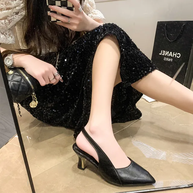 Closed Toe Sandals Women's Stiletto Heel Korean Style Simple Black - Shop at LoveMi