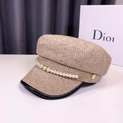 Autumn And Winter Pearl Chain Flat Top Navy Hat Women - Navy - View 1