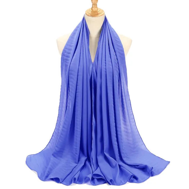 Natural Wrinkle Monochrome Chiffon Scarf Breathable Pleated Women's Toe Cap Scarf Denim Blue - Shop at LoveMi
