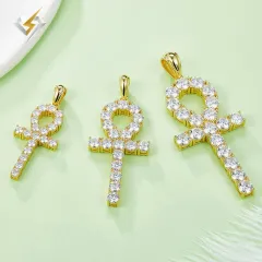Moissanite Cross Necklace Sterling Silver Gold Plated - Gold Without Chain - View 1
