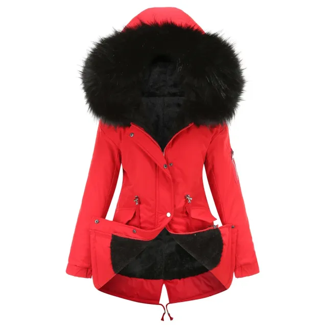 Parka Cotton padded Coat Mid length Hooded Red - Shop at LoveMi