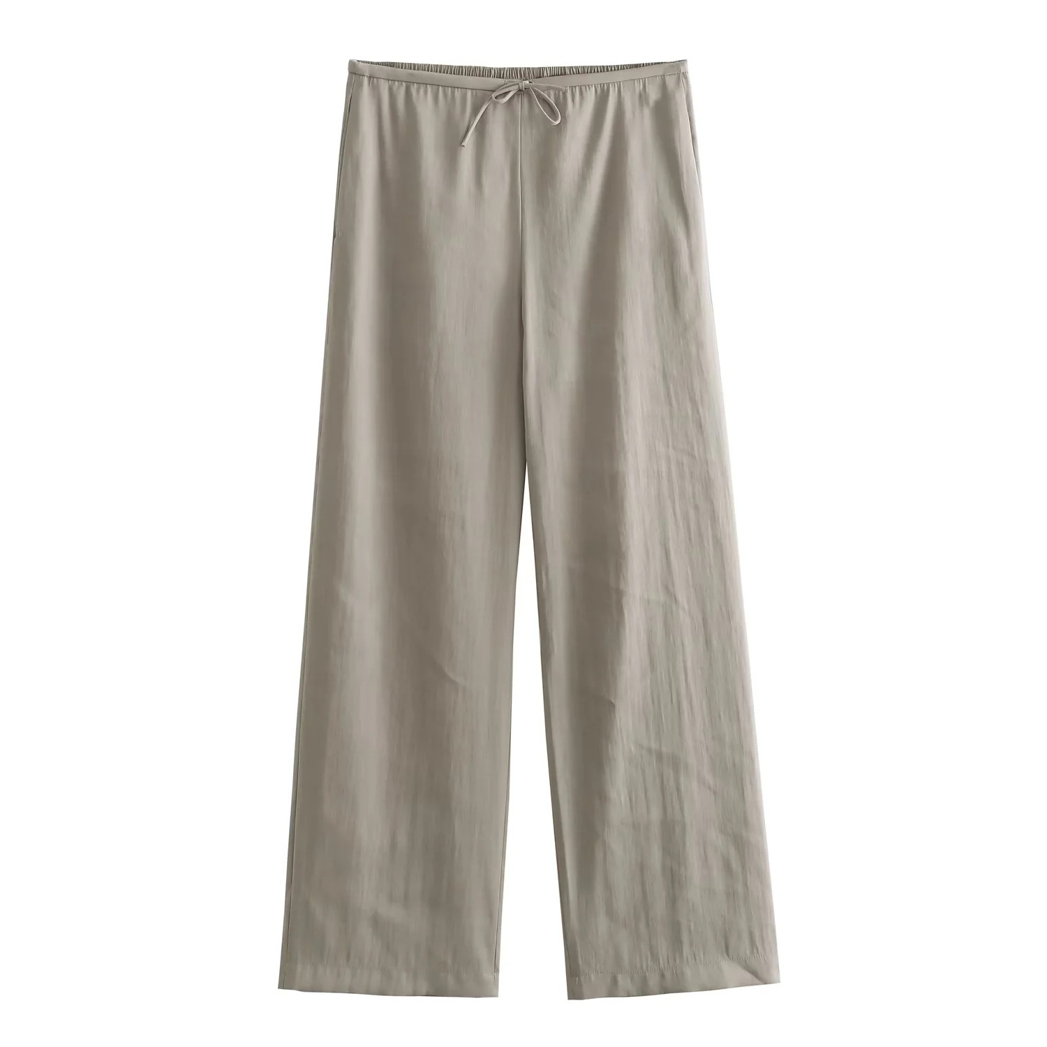 Simple Solid Color Wide Leg Trousers Women's Elegant Lace up Trousers Khaki - Shop at LoveMi