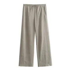 Simple Solid Colour Wide Leg Trousers Women's Elegant Lace-up - Trousers Khaki - View 1