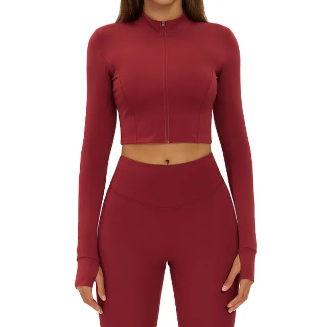 Slim fit Fitness Long sleeve Jacket Quick dry Yoga Wear Red - Shop at LoveMi