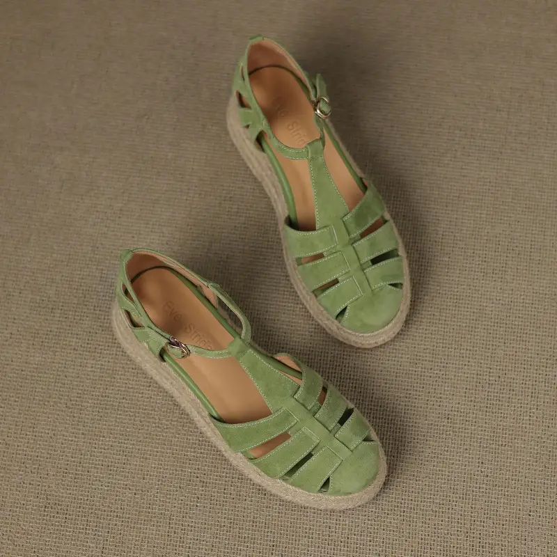 Straw-woven Wedge-heel Roman Sandals For Women
