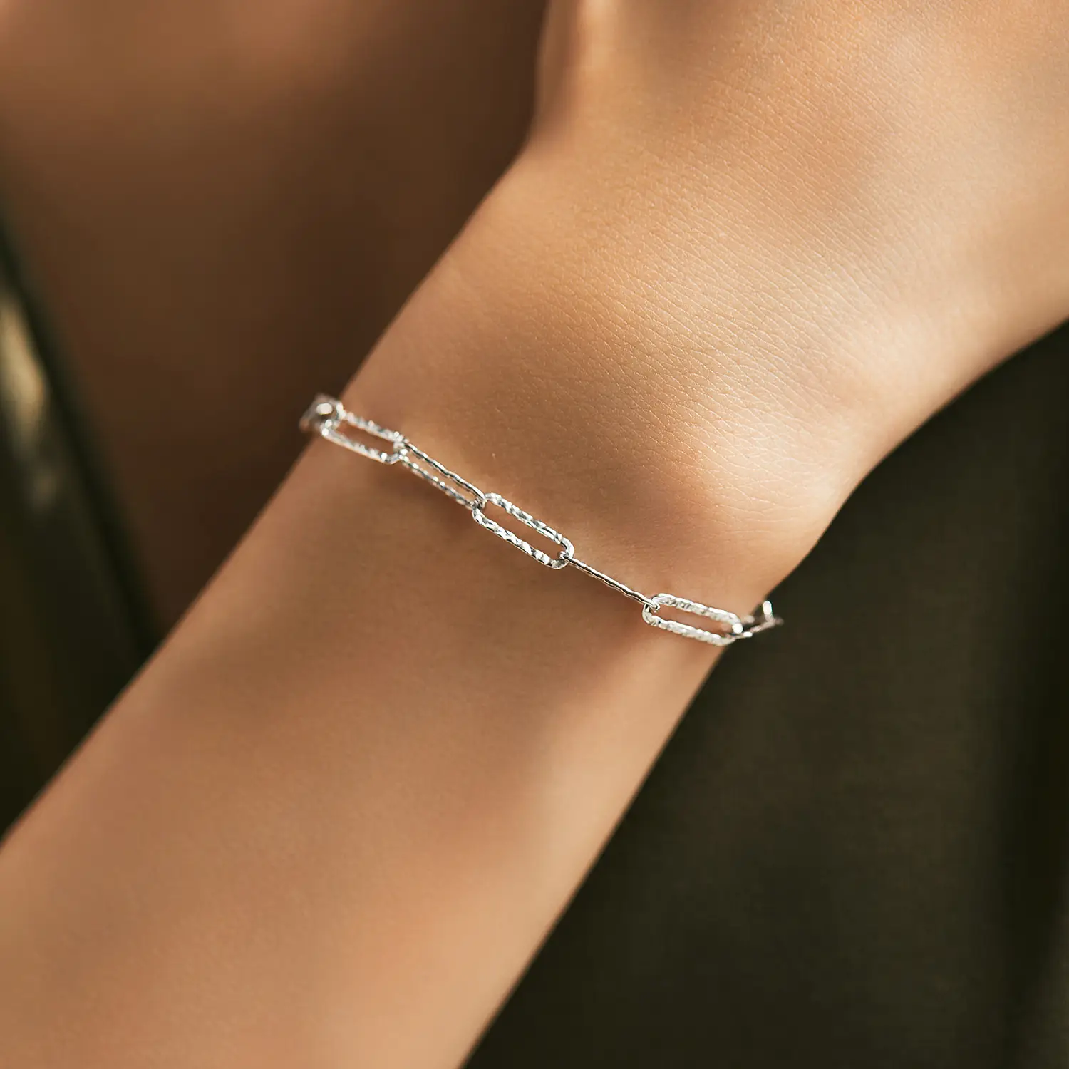 S925 Sterling Silver Minimalist Irregular Hammer Design Chain Cold Style Bracelet