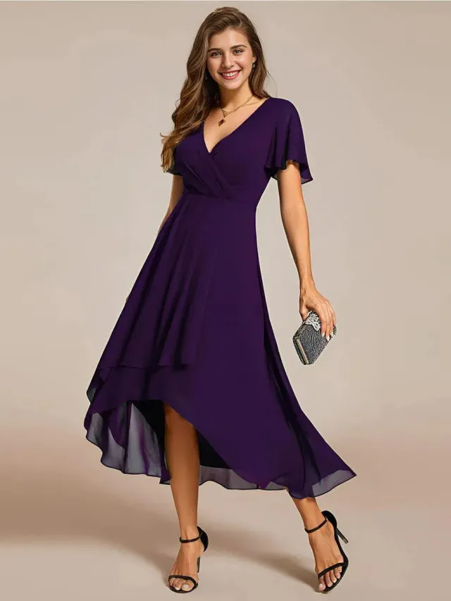 A Line Mid length Dress Women's Clothing Dark Purple - Shop at LoveMi