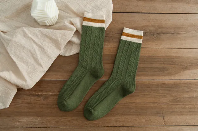 Women's Chunky knit Rabbit fur Ankle Socks Mid calf Length Green - Shop at LoveMi