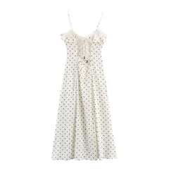 New Summer Retro Waist-controlled Polka Dot Midi Skirt Sling Dress - View 1
