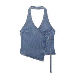 Summer Denim Hanging Collar Top Women's Small Spaghetti-strap Camisole Top - View 1