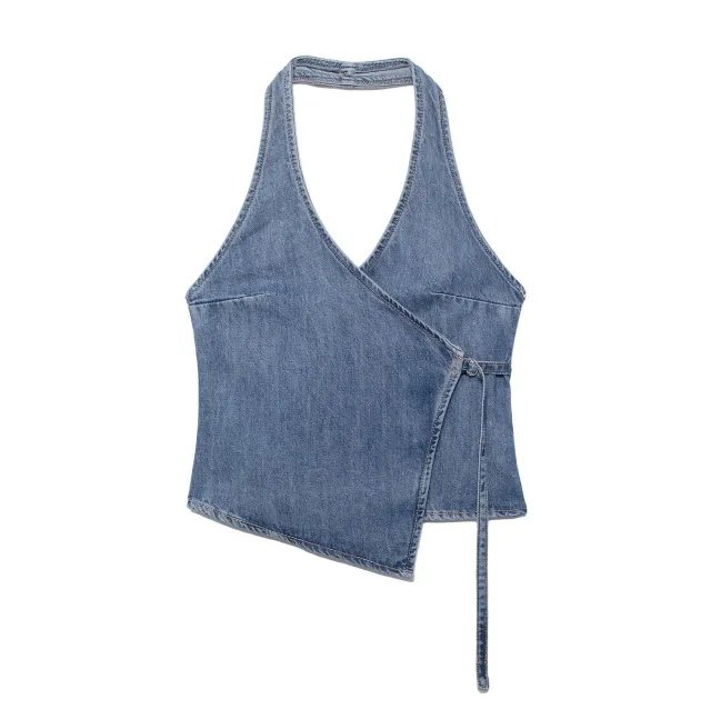 Summer Denim Hanging Collar Top Women's Small Spaghetti strap Camisole Top - Shop at LoveMi