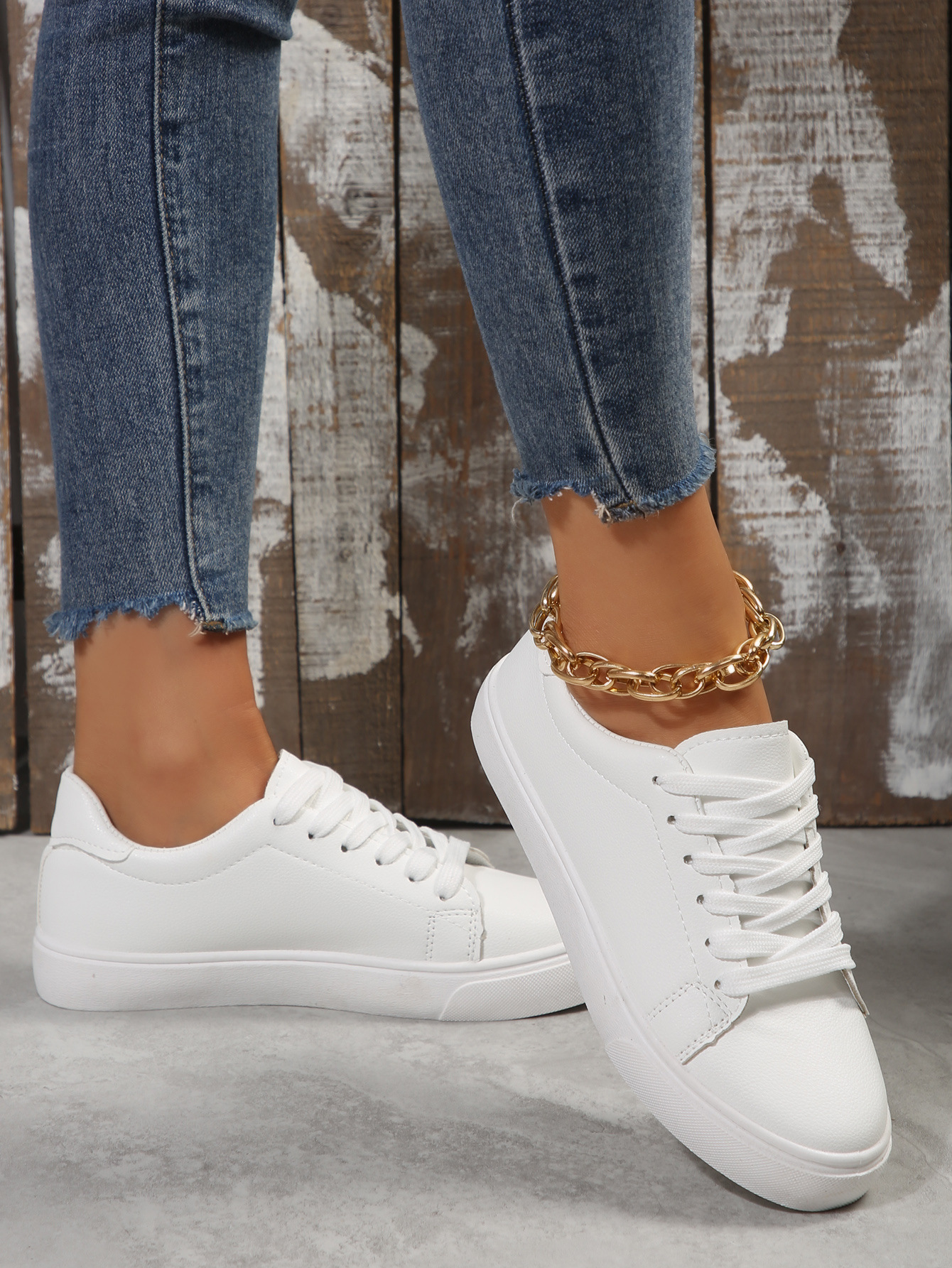 Casual Versatile White Flat Shoes Laced Korean-style Low-top Sneakers 17 8344f964 96e0 4081 9435 13374352b068