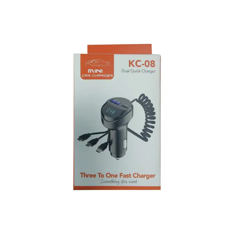 Three-in-one Telescopic Charging Cable Fast Charging With Voltage Display Car Cigarette Lighter