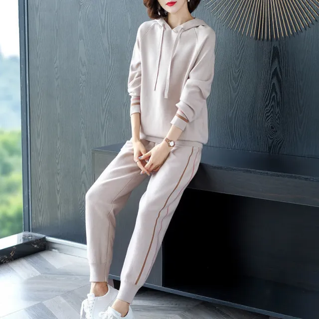 Sports And Leisure Suit Korean Style Loose Slimming Temperament Hooded Sweater Two piece Set Lavender Light Purple - Shop at LoveMi