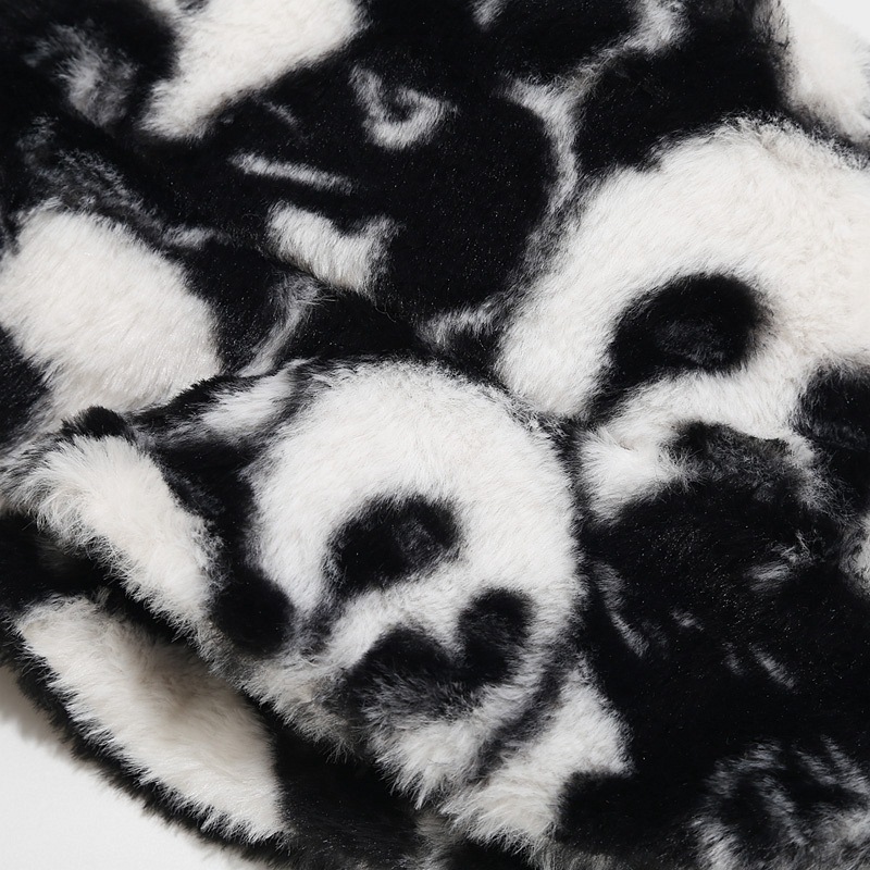 Panda Pattern Plush Female Outdoor Keep Warm Bucket Hat Casual Hat