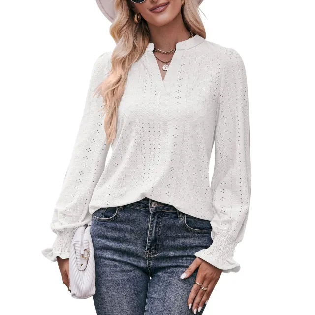 European And American Solid Color T shirt Hole V neck White - Shop at LoveMi