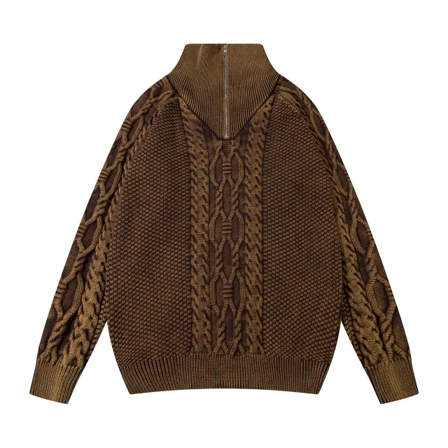 American Half Zip Sweater Japanese style Retro Brown - Shop at LoveMi