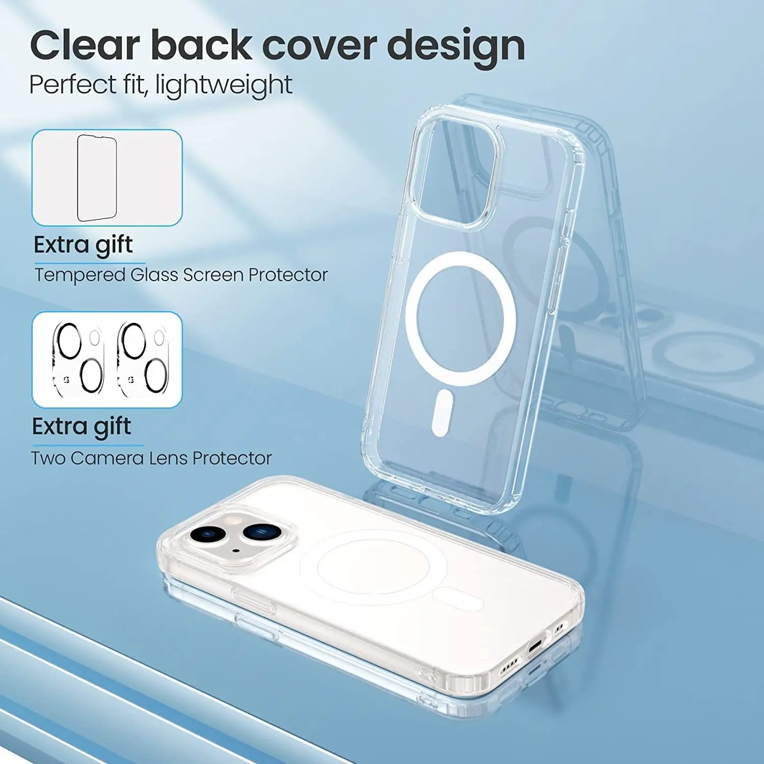 Transparent Magnetic Phone Case Tempered Film Lens Protector Set