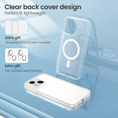 Transparent Magnetic Phone Case Tempered Film Lens Protector Set