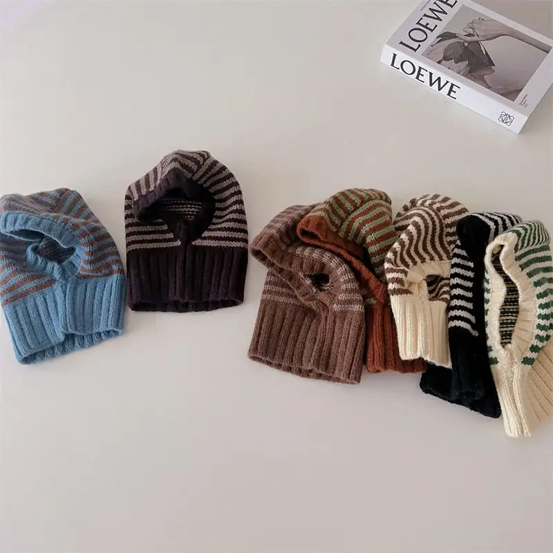 Childrens Contrast-Color Striped Knitted Hat