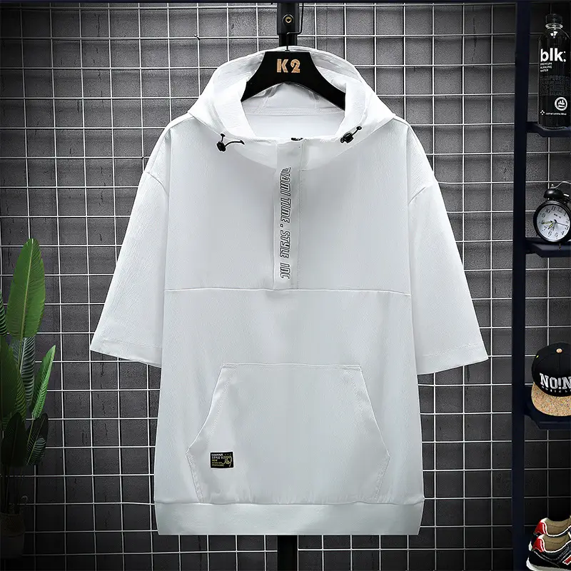 Fashion Men's Sports Hooded Short Sleeve T-shirt