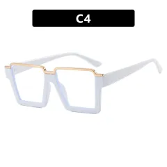 Retro Simple Versatile Artistic Lower Semi-rimless Square Plain Glasses - White - View 1