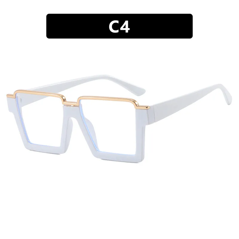Retro Simple Versatile Artistic Lower Semi-rimless Square Plain Glasses - White