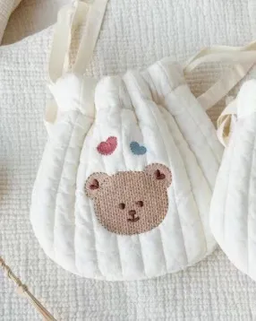 Animal Embroidery Quilted Drawstring Bun Small Bag Red - Shop at LoveMi