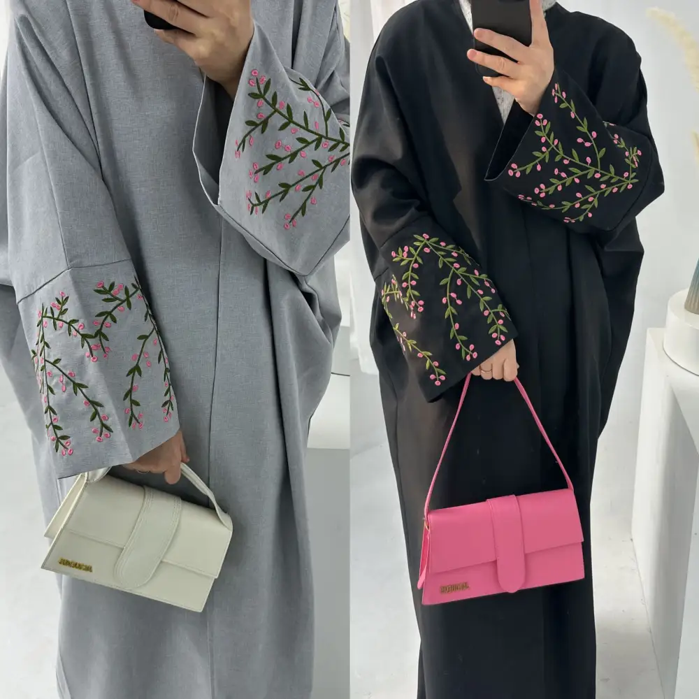Dubai Middle East Turkey Flower Embroidered Elegant Cardigan Robe