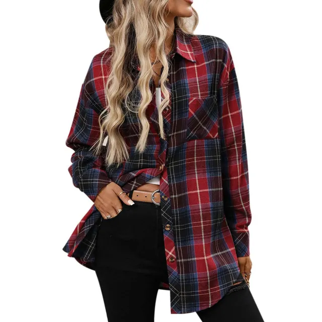 Women's Long Sleeve Retro Versatile Style Stylish Shirt Black And Red - Shop at LoveMi