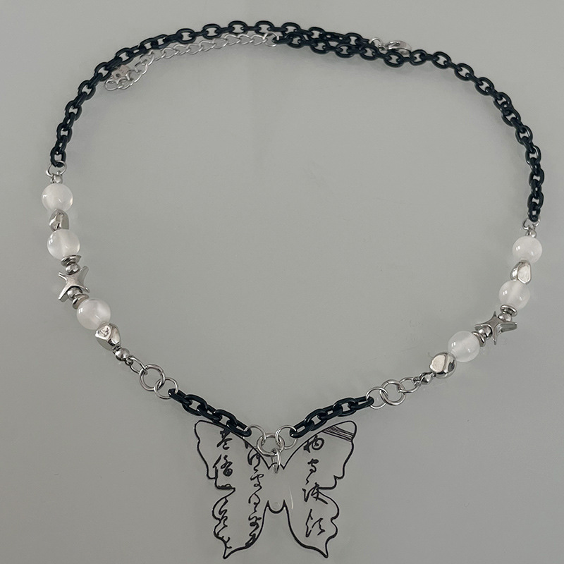 Retro National Trend Calligraphy Butterfly Pendant Necklace