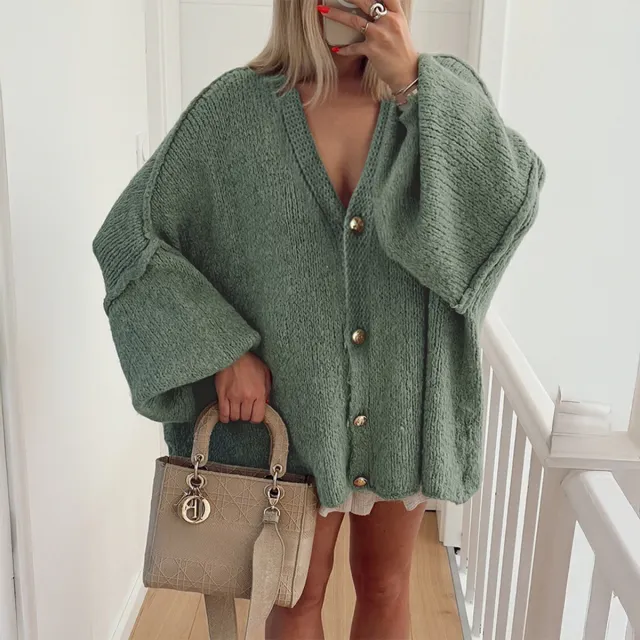 Casual Vacation Button Long Sleeve Shirt Sweater Women's Clothing Army Green - Shop at LoveMi
