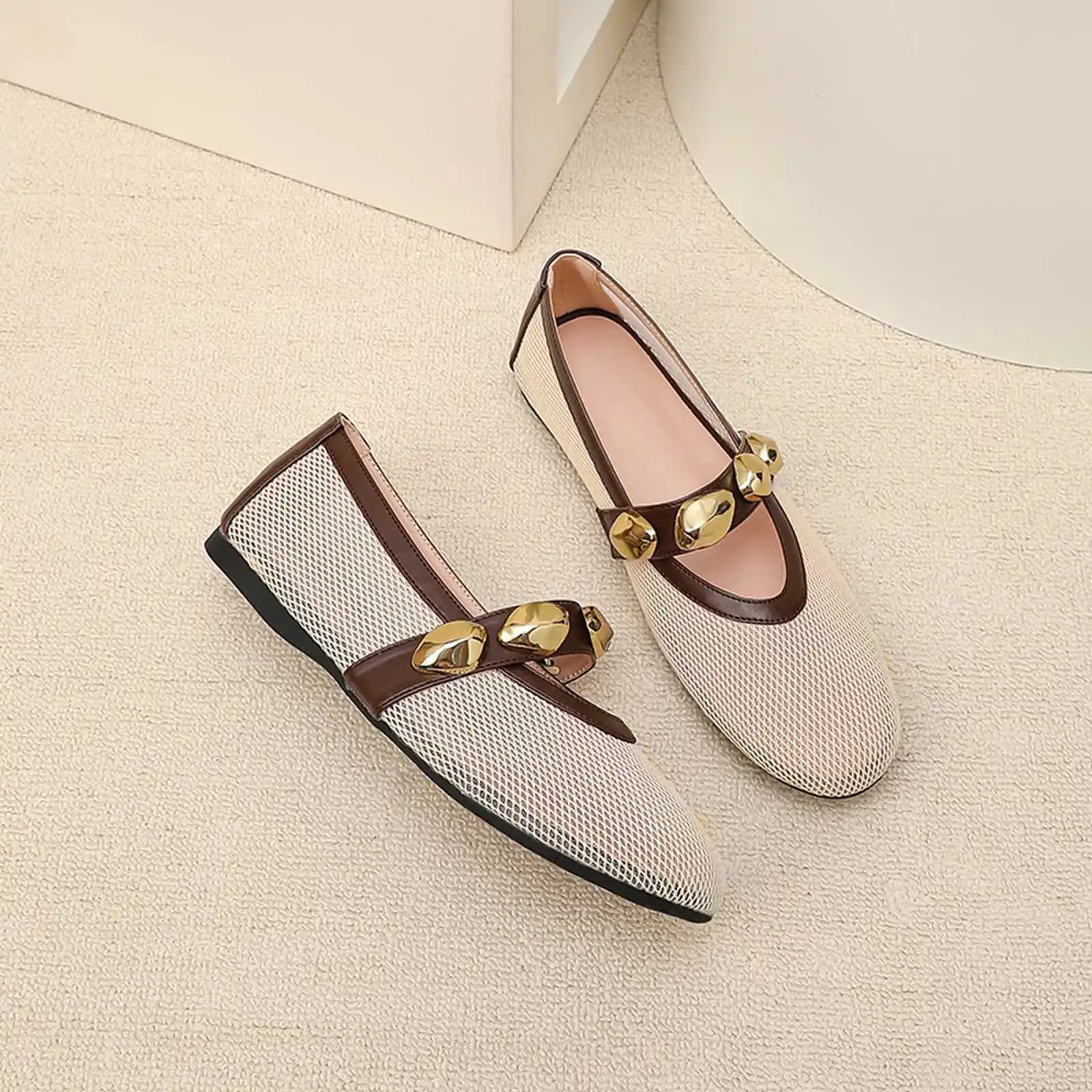 Womens Hollow-out Mesh Strappy Flat Shoes