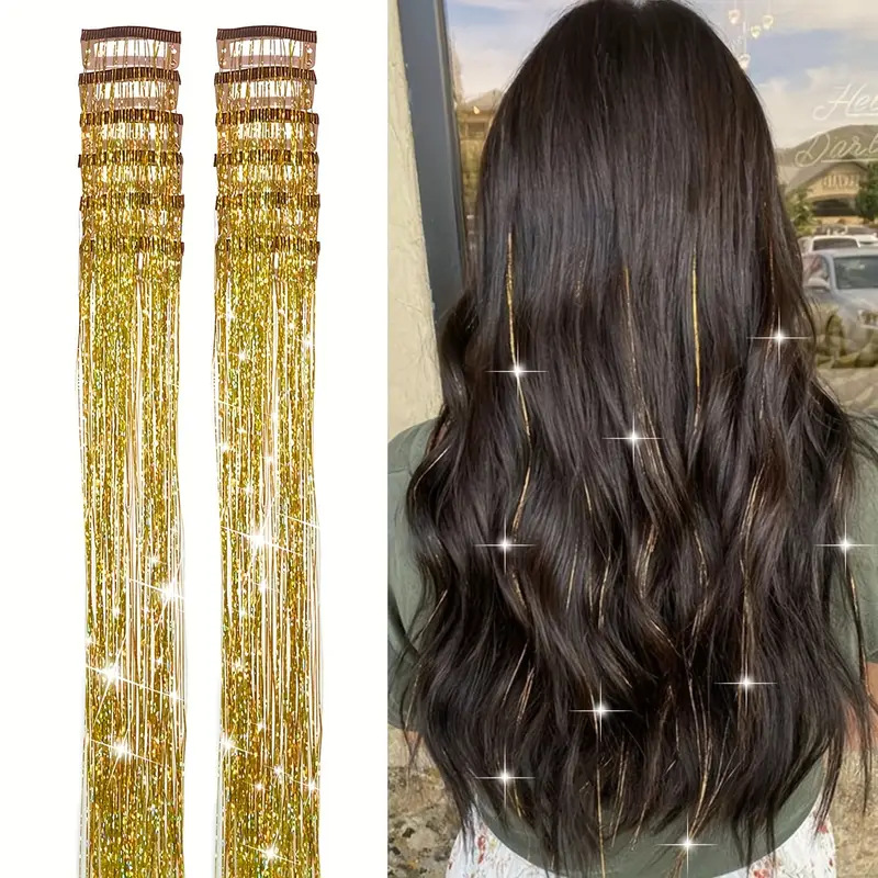 Laser-thread Colorful Shiny Seamless Hair Extensions