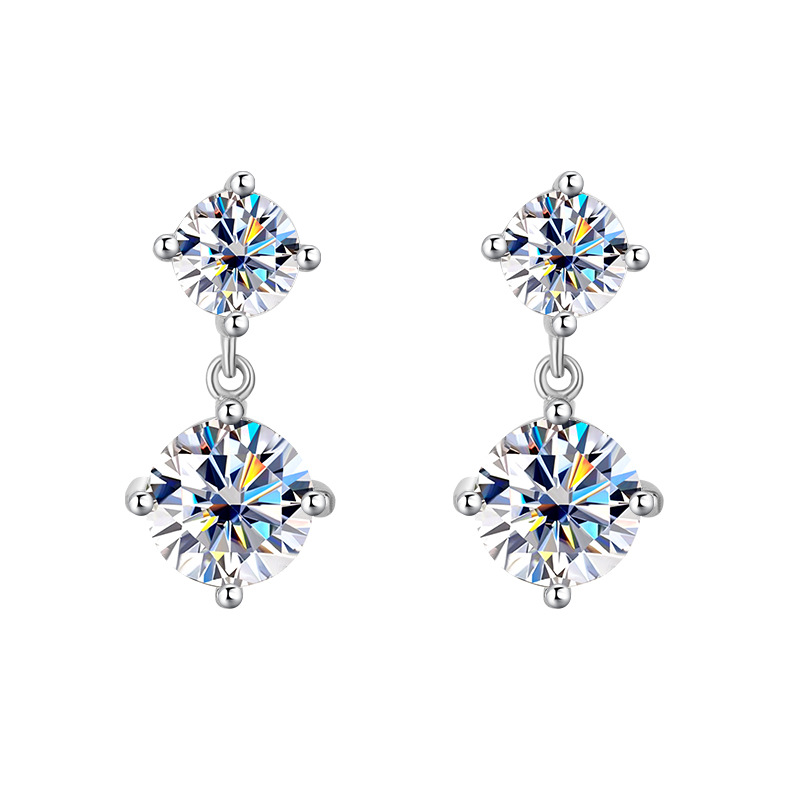 S925 Sterling Silver Moissanite Tassel Four-claw Stud Earrings