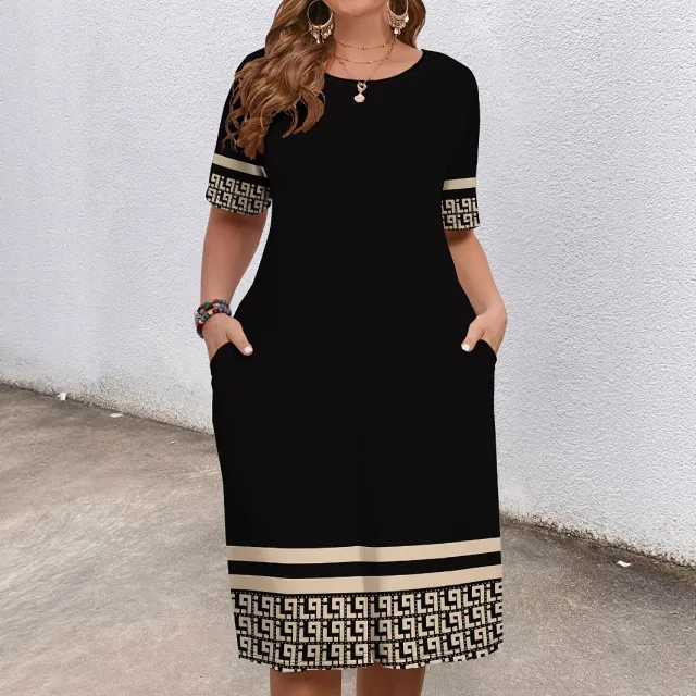 Comfortable Round Neck Fashion Elegant Contrast Color Short Sleeve Dress Black Short Sleeved - Shop at LoveMi