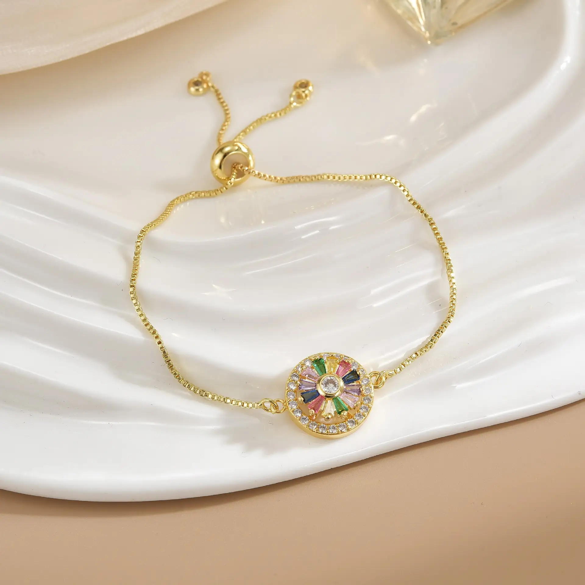 Simple Rotatable Flower Color-preserving Pure Copper Gold-plated Bracelet