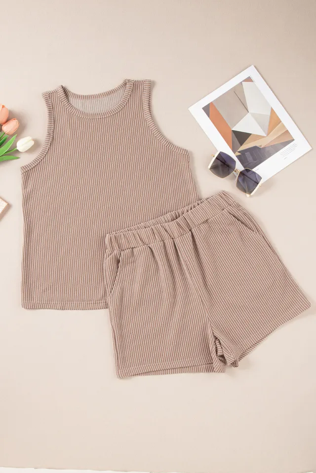 Women's Twist Strip Sleeveless Tank Top Shorts Striped Two piece Suit Physical Picture - Shop at LoveMi