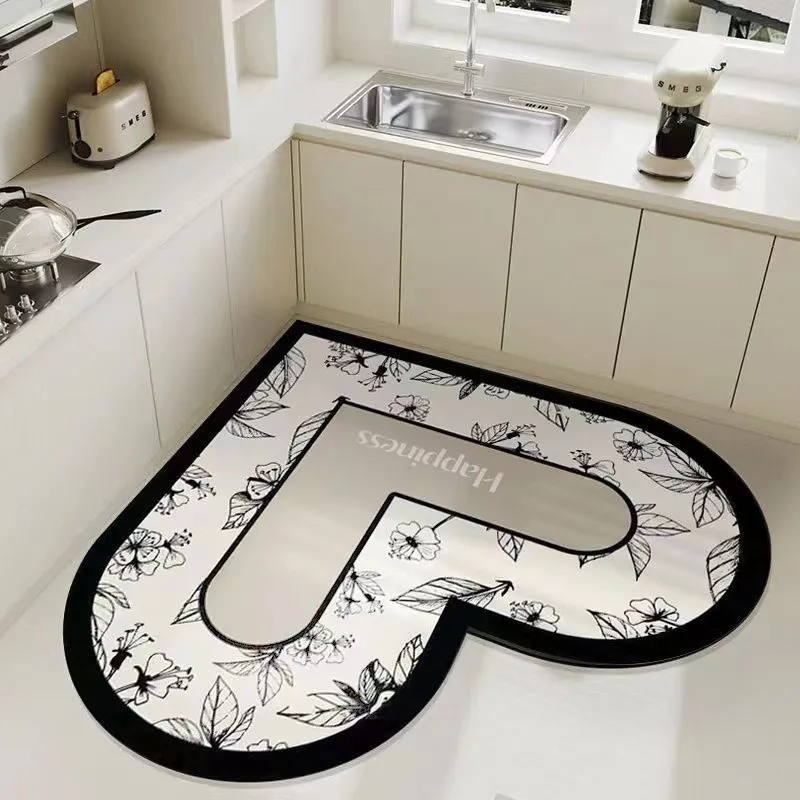Household Kitchen Diatom Ooze Floor Mat Absorbent Oil-absorbing Quick-drying Stain-resistant Restaurant Floor Mat - Classical Rose