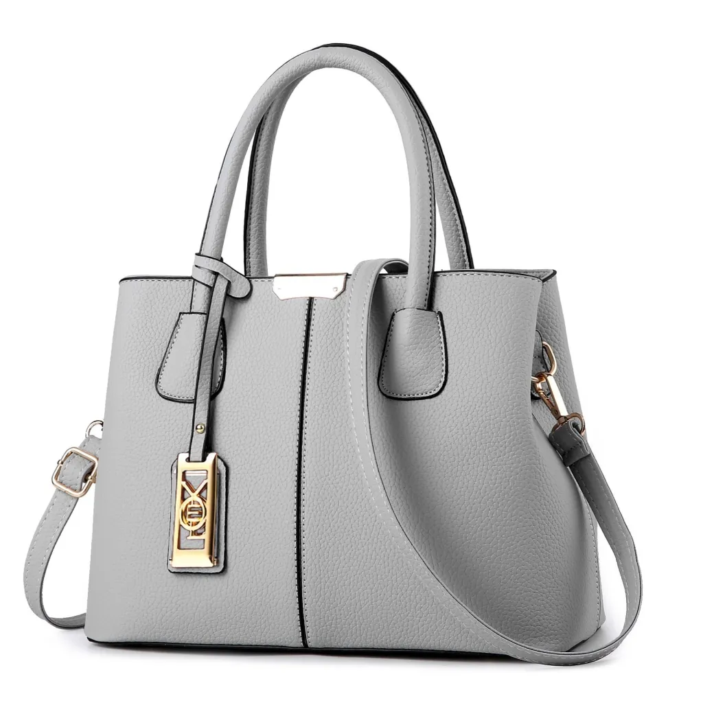One-shoulder Crossbody Iron Pendant Decorative Large Capacity Handbag - Gray
