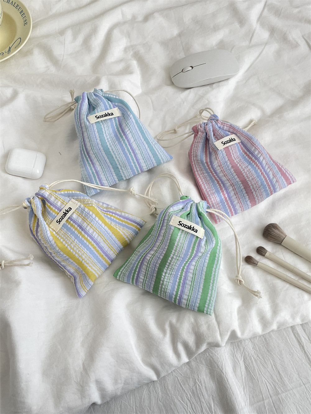 Title 19, Pleated Stripes Drawstring Pull String Buggy Co...