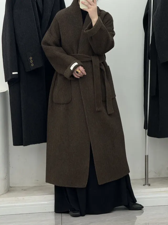 High end Cashmere Double sided Woolen Coat Women Cocoa Mocha - Shop at LoveMi