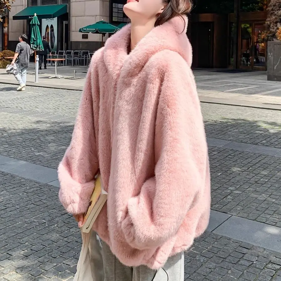Womens Faux Lambswool Fur Coat Loose-fitting Thickened