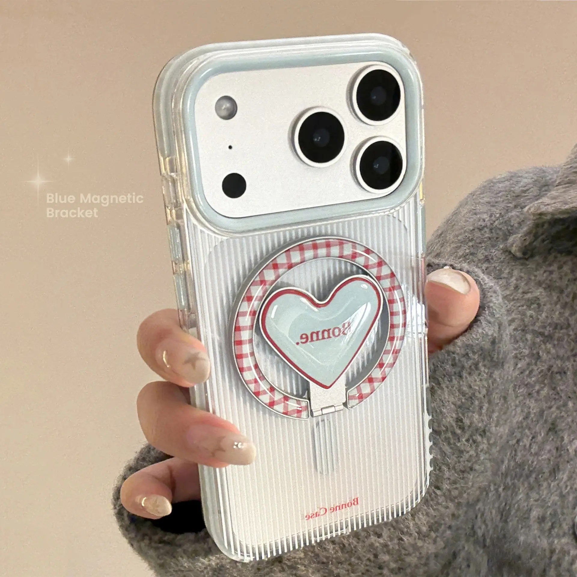 Blue And Red Striped Phone Case With A Magnetic Kickstand