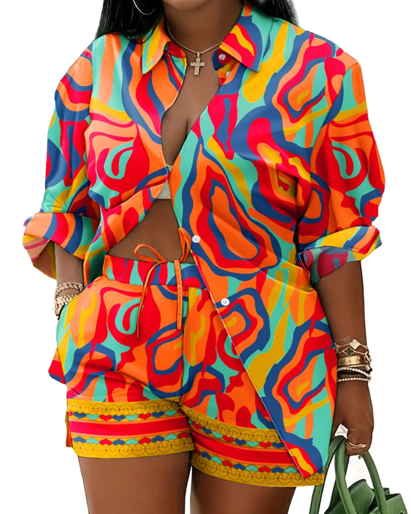 Women's Lace Up Printed Shorts Suit - Image 8