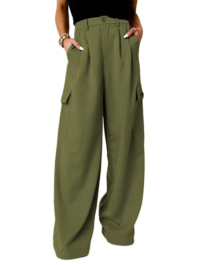 Fashion Loose Solid Color High Waist All matching Casual Pants For Women Green - Shop at LoveMi